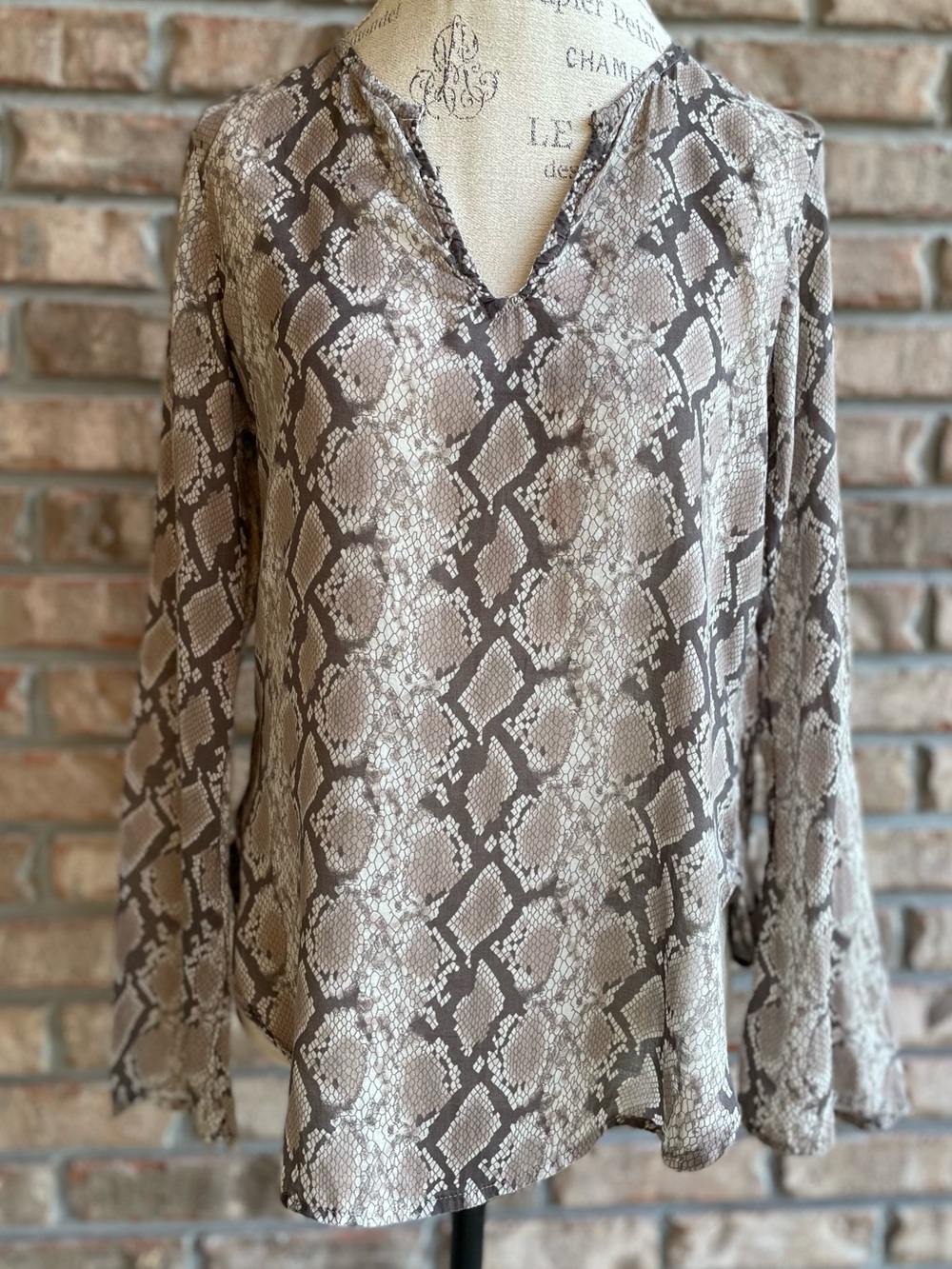 Bella Dahl Taupe Snake Print V-Neck Blouse